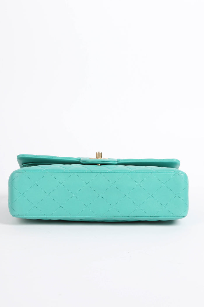 2019 Chanel Teal Lambskin Leather Medium Classic Double Flap Shoulder Bag