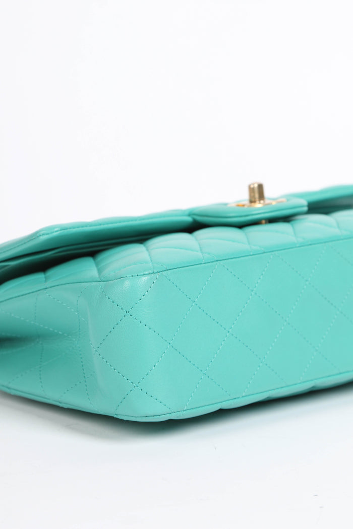 2019 Chanel Teal Lambskin Leather Medium Classic Double Flap Shoulder Bag