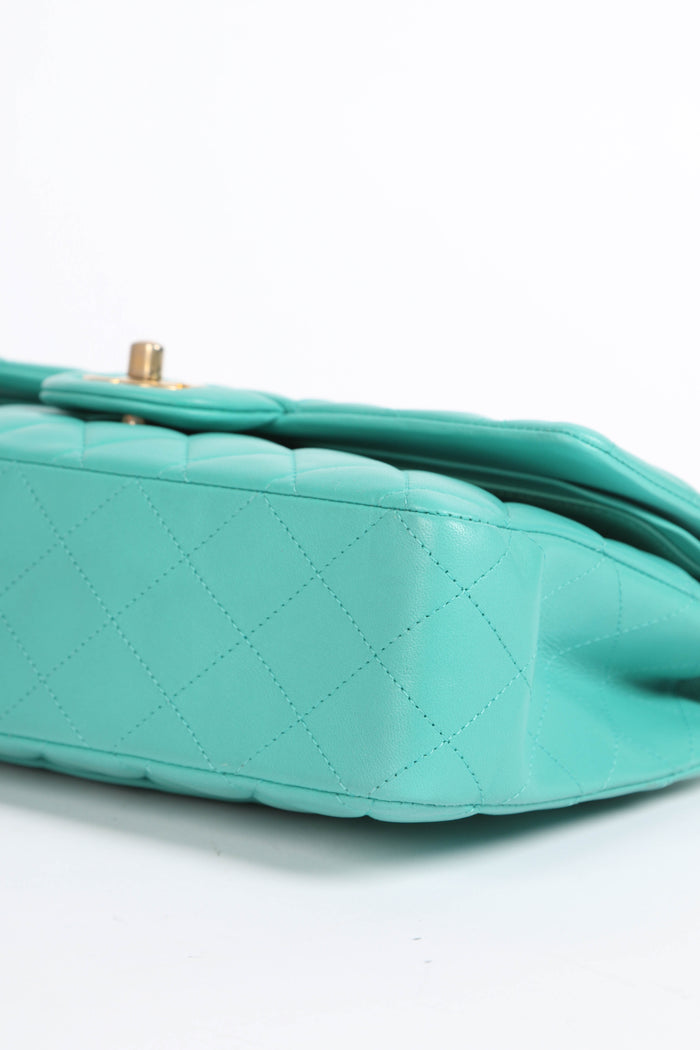 2019 Chanel Teal Lambskin Leather Medium Classic Double Flap Shoulder Bag