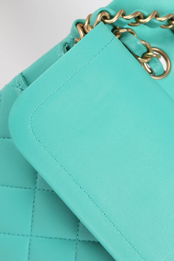 2019 Chanel Teal Lambskin Leather Medium Classic Double Flap Shoulder Bag
