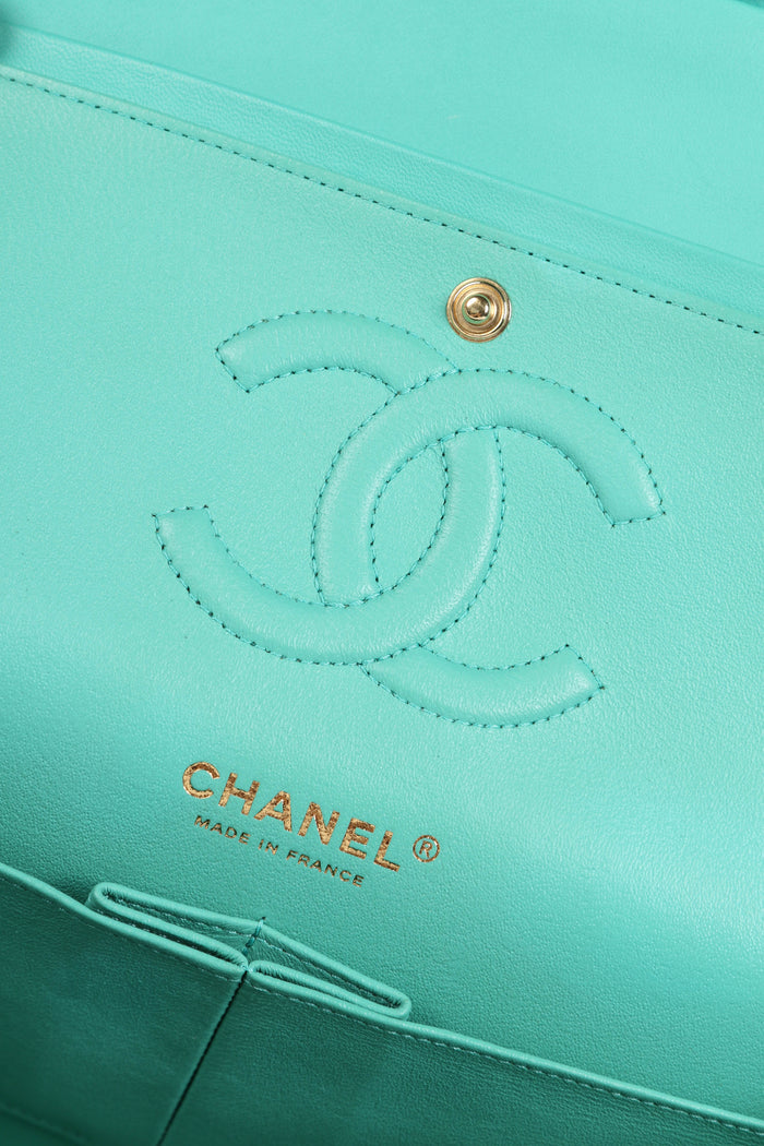 2019 Chanel Teal Lambskin Leather Medium Classic Double Flap Shoulder Bag