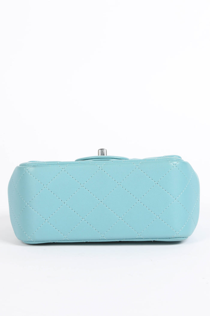 2020s Chanel Tiffany Blue Lambskin Mini Square Single Flap Bag