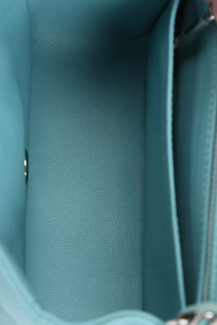 2020s Chanel Tiffany Blue Lambskin Mini Square Single Flap Bag