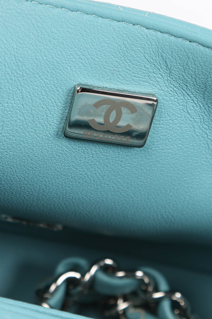 2020s Chanel Tiffany Blue Lambskin Mini Square Single Flap Bag
