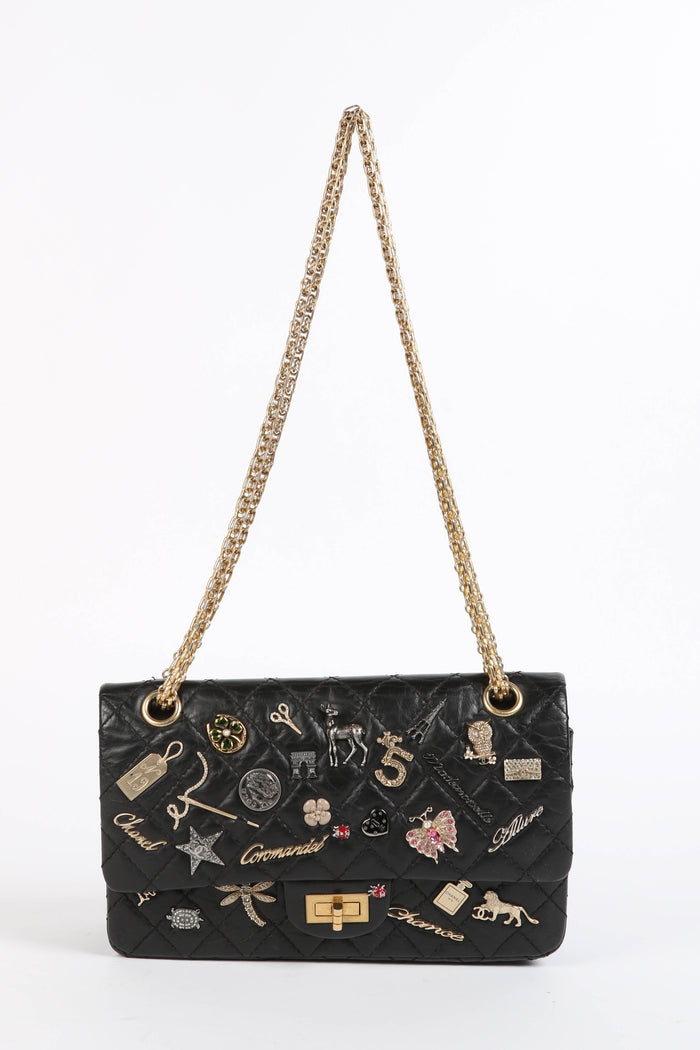 2017 Chanel Black Lucky Charms Reissue 2.55 Double Flap Shoulder Bag