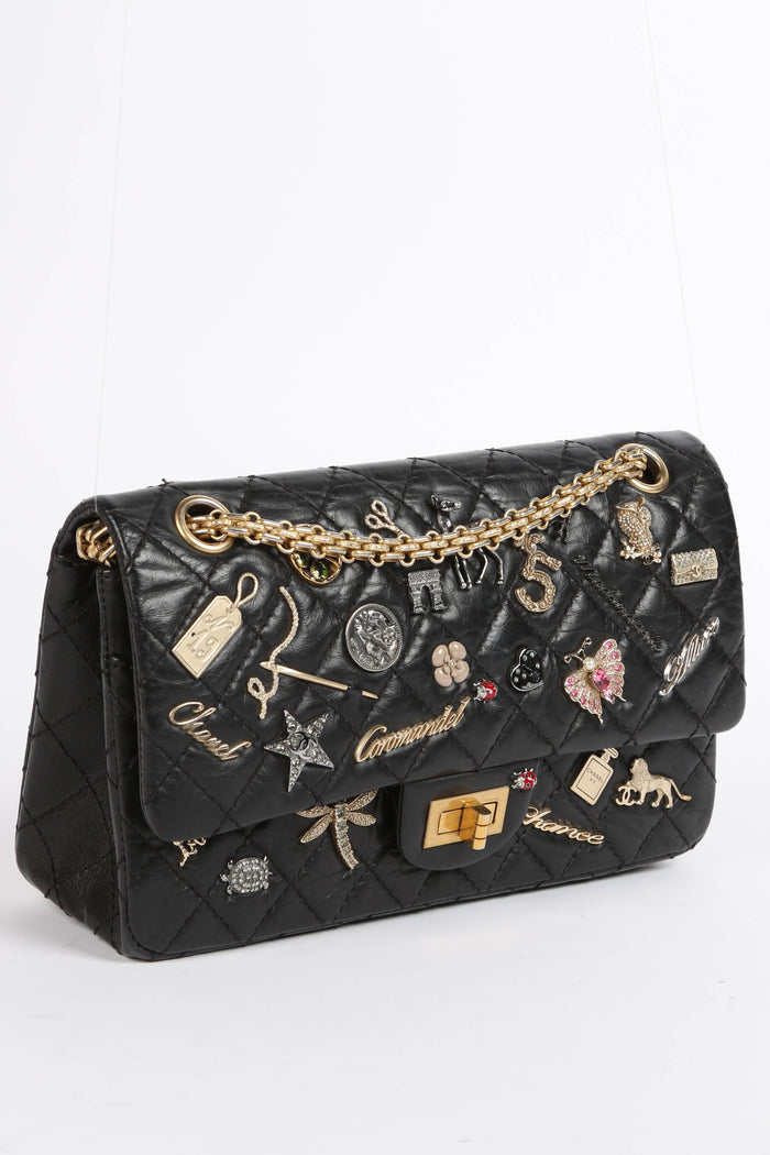 2017 Chanel Black Lucky Charms Reissue 2.55 Double Flap Shoulder Bag