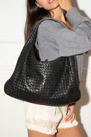 Vintage Bottega Veneta Black Intrecciato Shoulder Bag