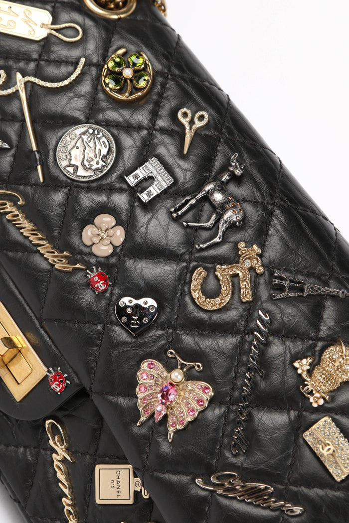 2017 Chanel Black Lucky Charms Reissue 2.55 Double Flap Shoulder Bag