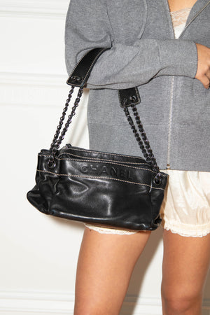 Vintage Chanel Black Leather Shoulder Bag