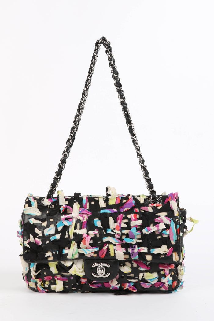 2010s Chanel Silk Ribbon Woven Single Flap Shoulder Bag