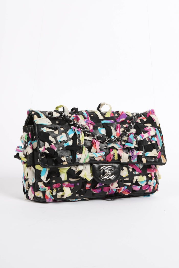 2010s Chanel Silk Ribbon Woven Single Flap Shoulder Bag