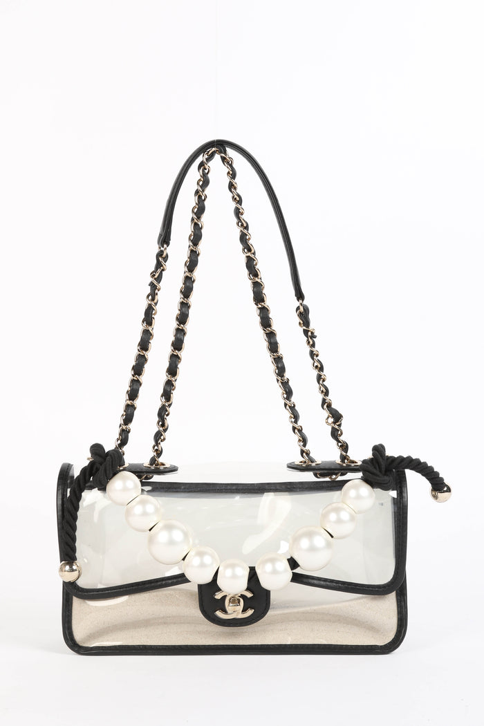 SUPER RARE 2019 Chanel Sand By The Sea Pearl PVC Flap Bag