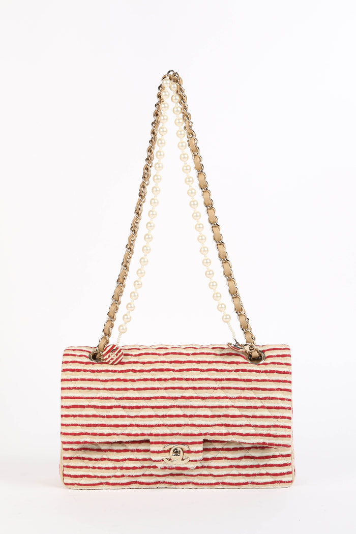 2014 Chanel Red Coco Sailor Jersey Medium Double Flap Shoulder Bag