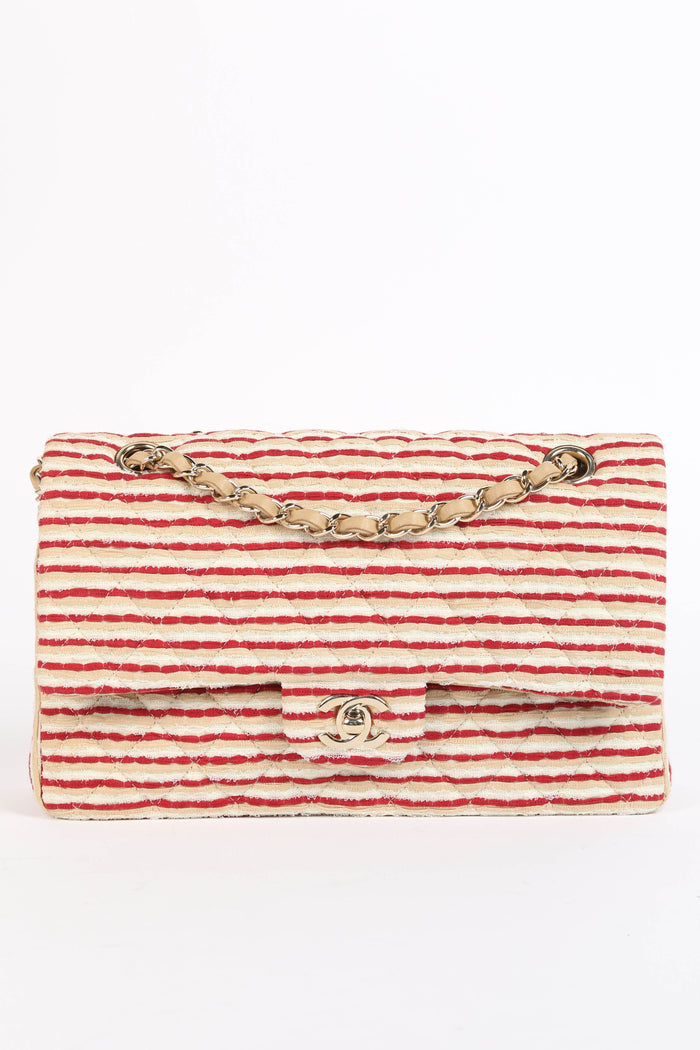 2014 Chanel Red Coco Sailor Jersey Medium Double Flap Shoulder Bag