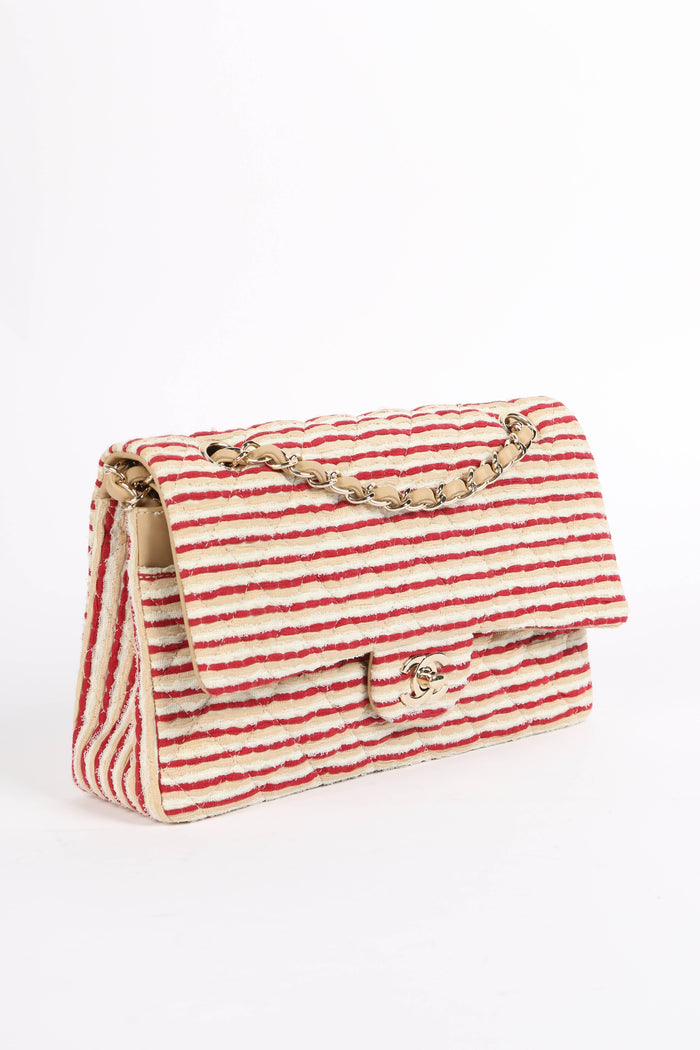 2014 Chanel Red Coco Sailor Jersey Medium Double Flap Shoulder Bag