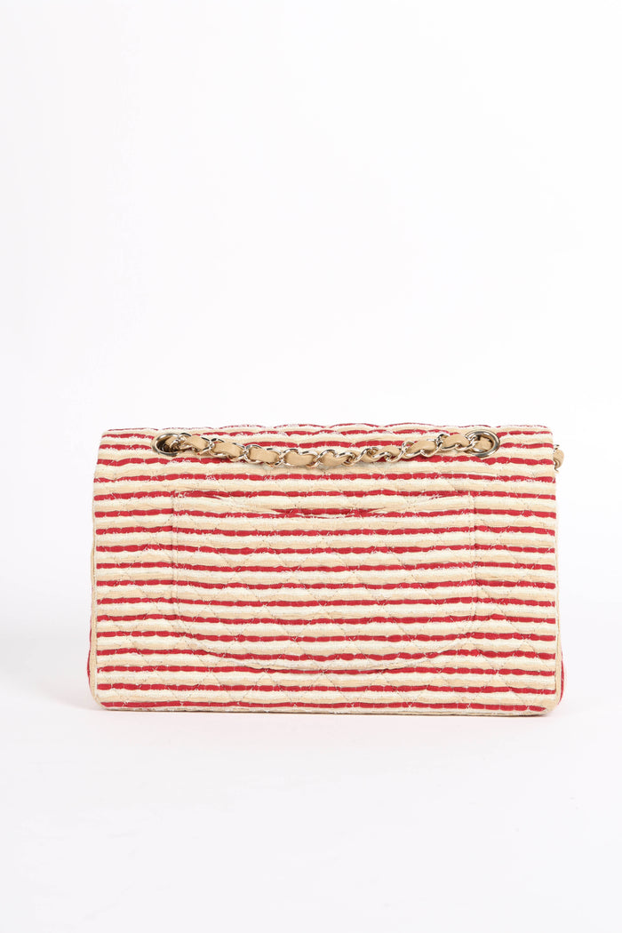2014 Chanel Red Coco Sailor Jersey Medium Double Flap Shoulder Bag