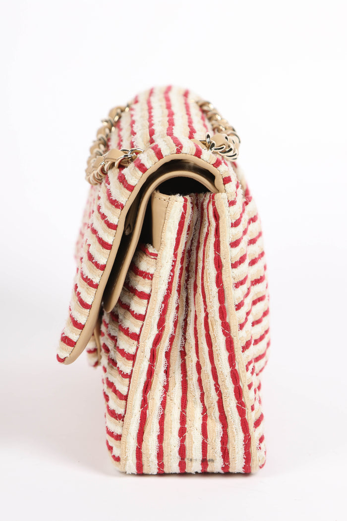 2014 Chanel Red Coco Sailor Jersey Medium Double Flap Shoulder Bag