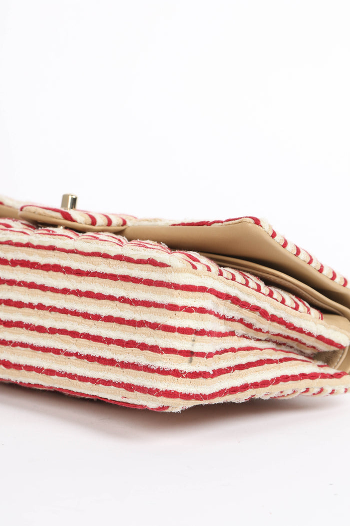 2014 Chanel Red Coco Sailor Jersey Medium Double Flap Shoulder Bag