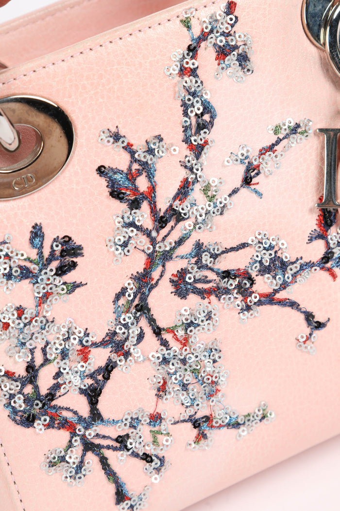 2015 Christian Dior Pink Leather Embellished Mini Lady Dior