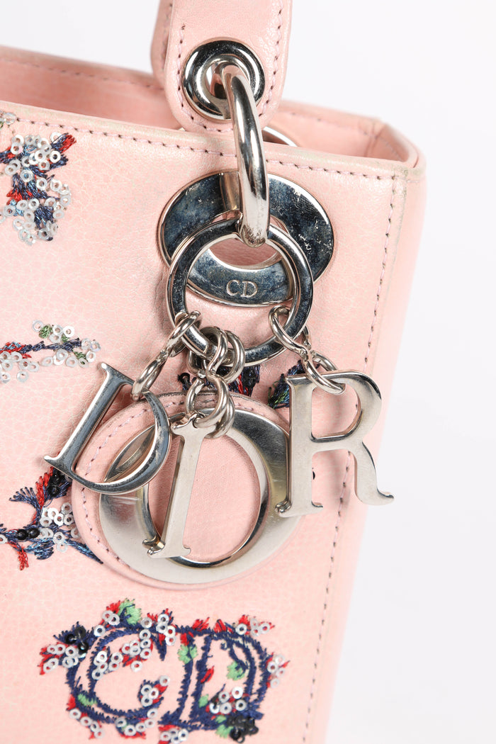 2015 Christian Dior Pink Leather Embellished Mini Lady Dior