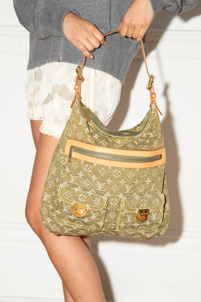 2000s Louis Vuitton Green Denim Baggy GM Monogram Shoulder Bag