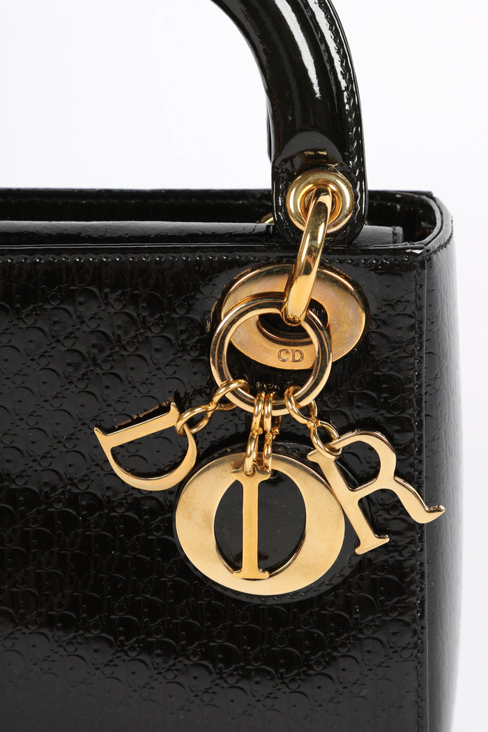 2004 Christian Dior Black Patent Leather Mini Lady Dior