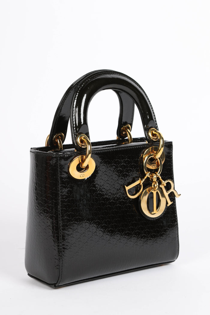 2004 Christian Dior Black Patent Leather Mini Lady Dior