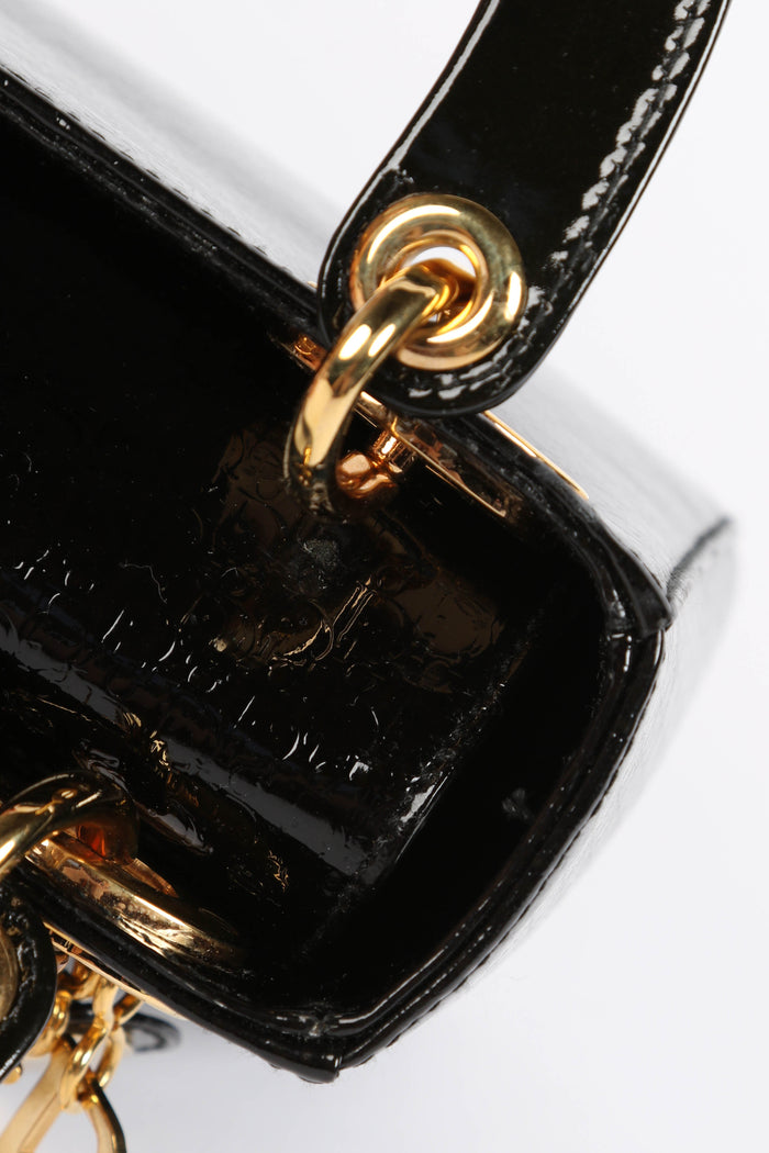 2004 Christian Dior Black Patent Leather Mini Lady Dior