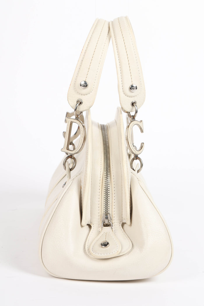 2000s Christian Dior White Leather Detective Top Handle Bag