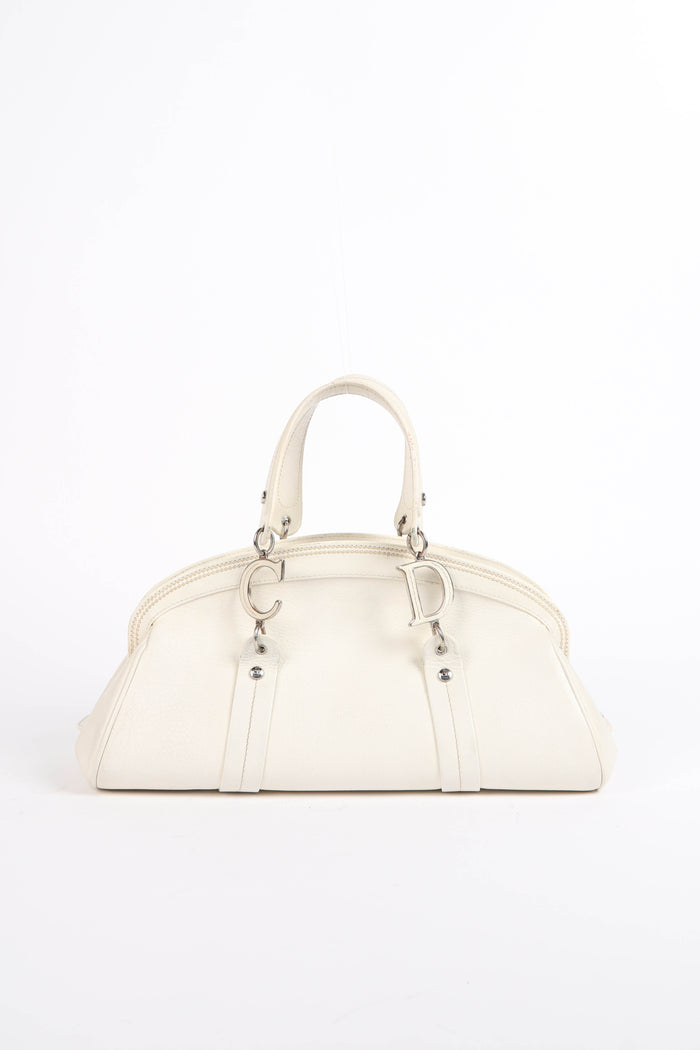 2000s Christian Dior White Leather Detective Top Handle Bag