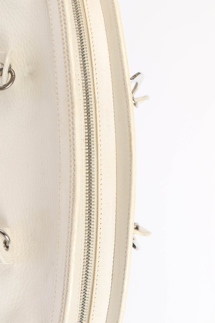2000s Christian Dior White Leather Detective Top Handle Bag