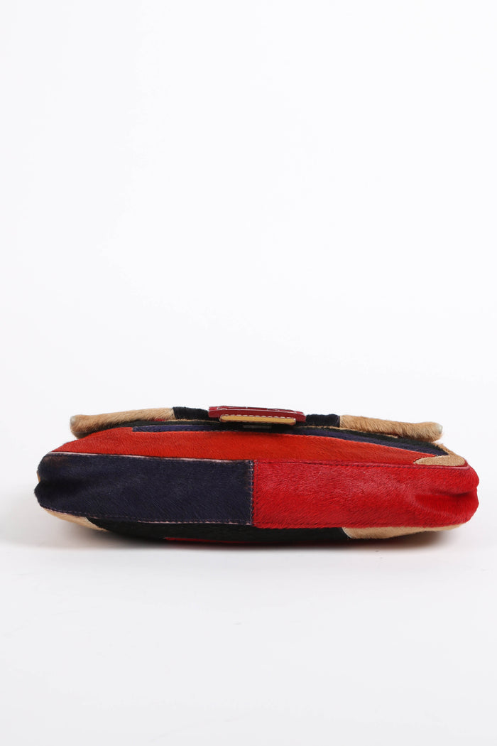 Vintage Fendi Pony Hair Patchwork Baguette Shoulder Bag