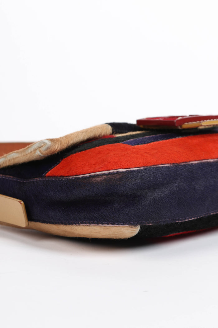 Vintage Fendi Pony Hair Patchwork Baguette Shoulder Bag