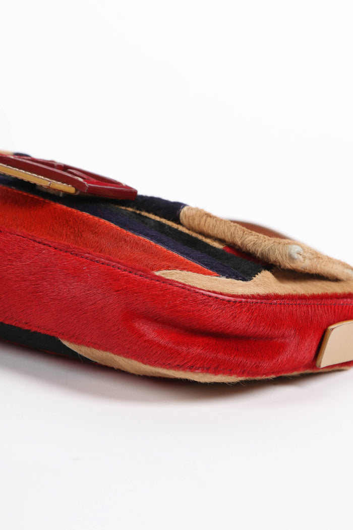 Vintage Fendi Pony Hair Patchwork Baguette Shoulder Bag