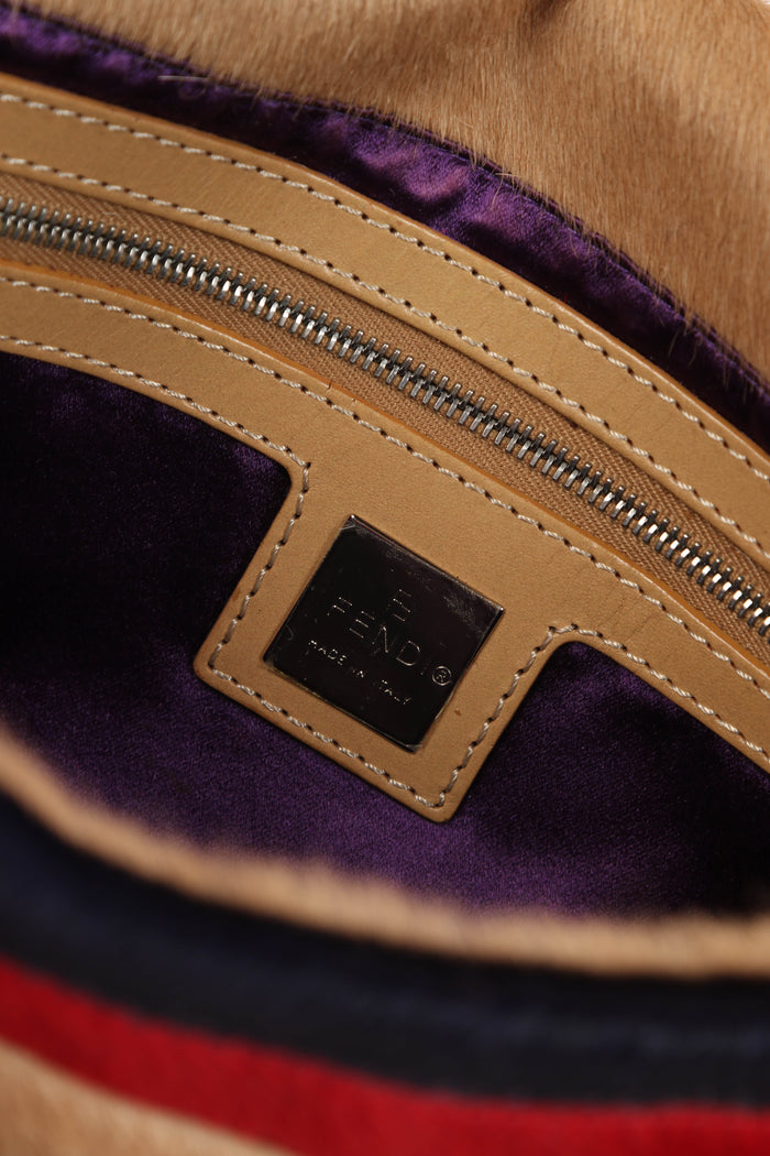 Vintage Fendi Pony Hair Patchwork Baguette Shoulder Bag