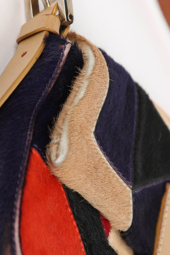 Vintage Fendi Pony Hair Patchwork Baguette Shoulder Bag