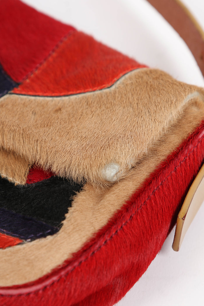 Vintage Fendi Pony Hair Patchwork Baguette Shoulder Bag
