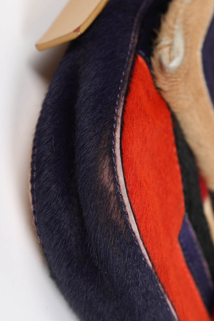 Vintage Fendi Pony Hair Patchwork Baguette Shoulder Bag