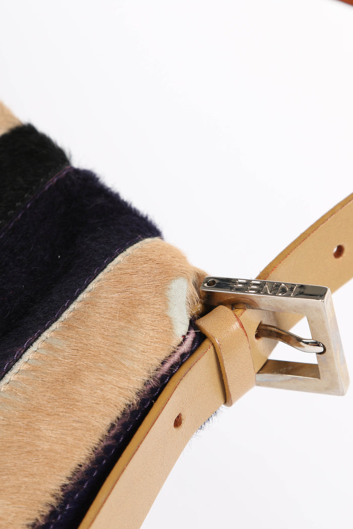 Vintage Fendi Pony Hair Patchwork Baguette Shoulder Bag