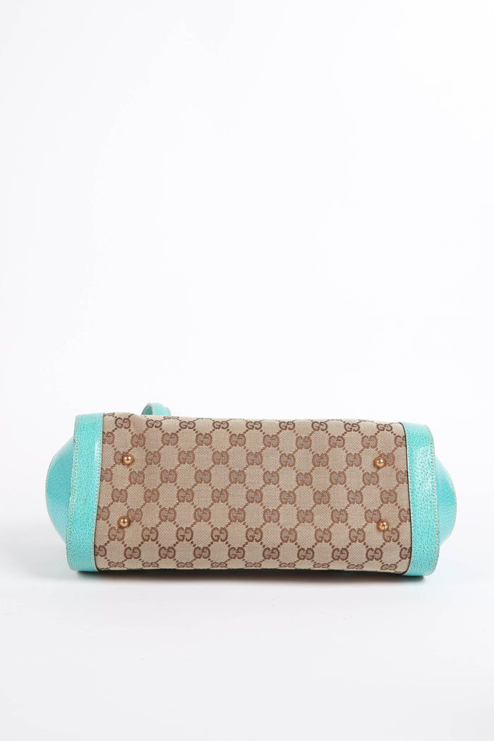 Vintage Gucci Monogram Canvas Bamboo Large Bullet Shoulder Bag
