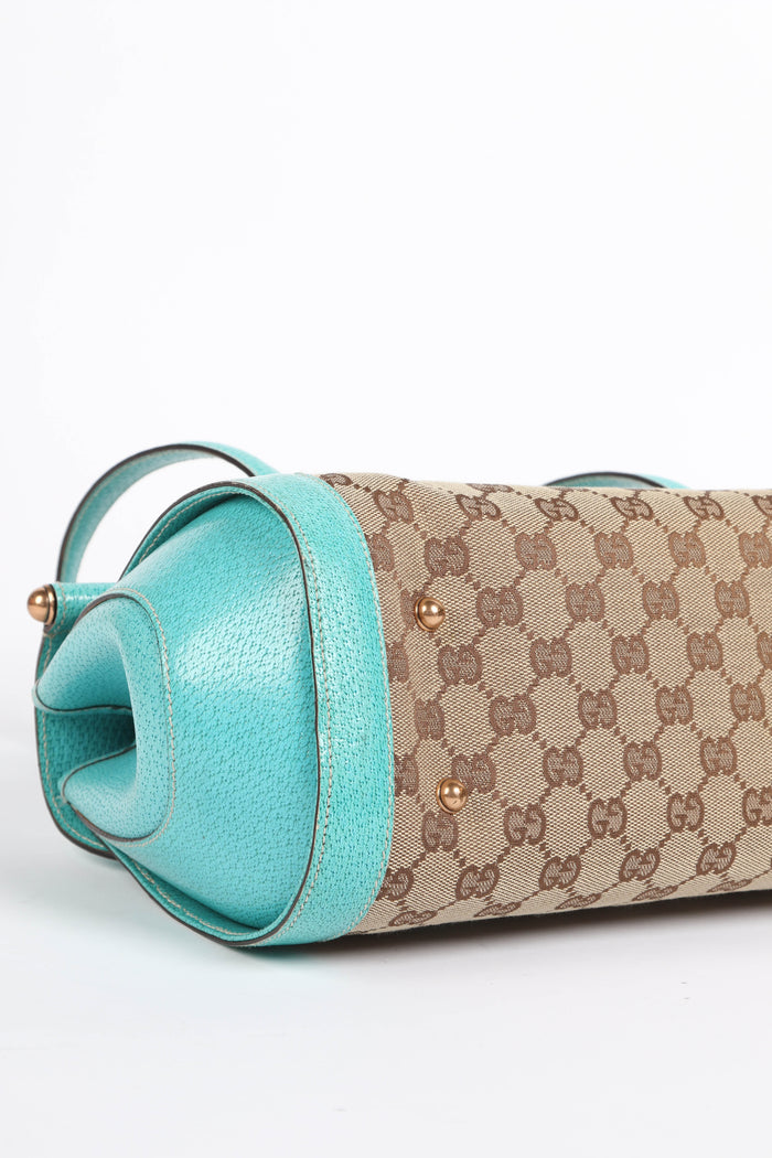 Vintage Gucci Monogram Canvas Bamboo Large Bullet Shoulder Bag