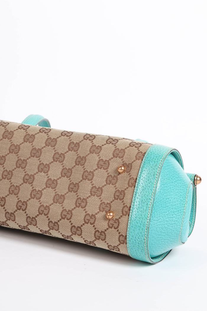 Vintage Gucci Monogram Canvas Bamboo Large Bullet Shoulder Bag