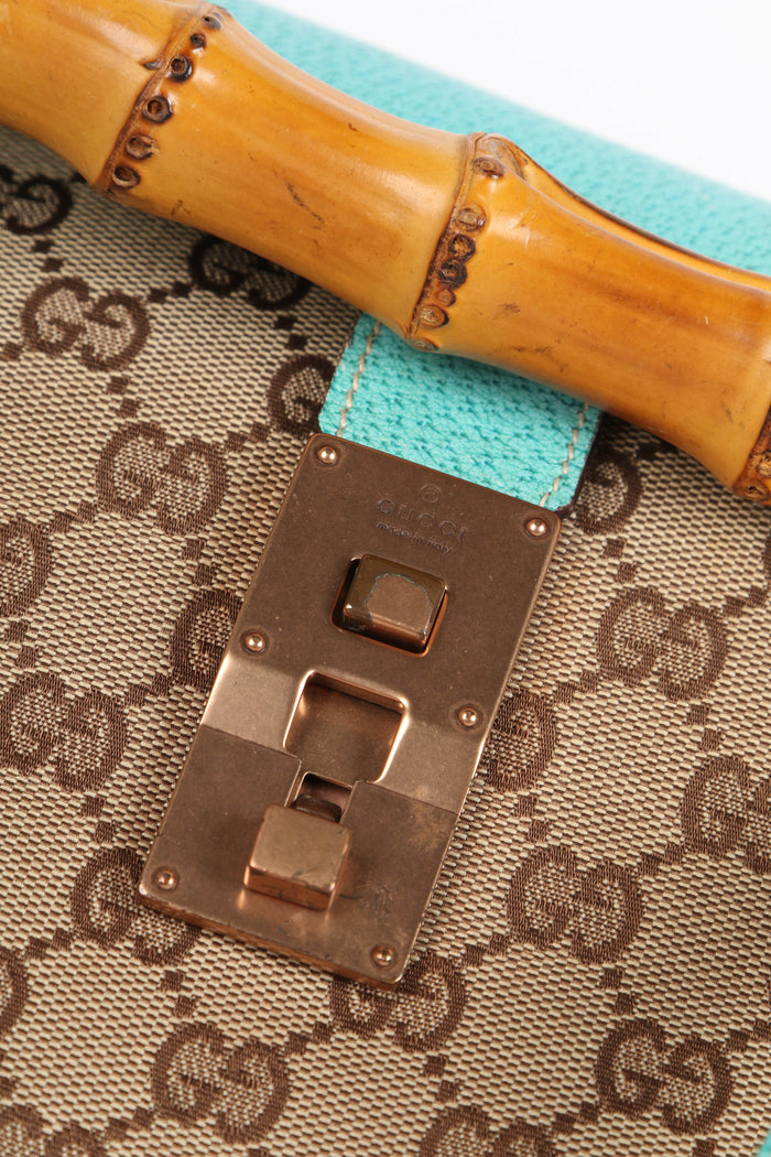 Vintage Gucci Monogram Canvas Bamboo Large Bullet Shoulder Bag