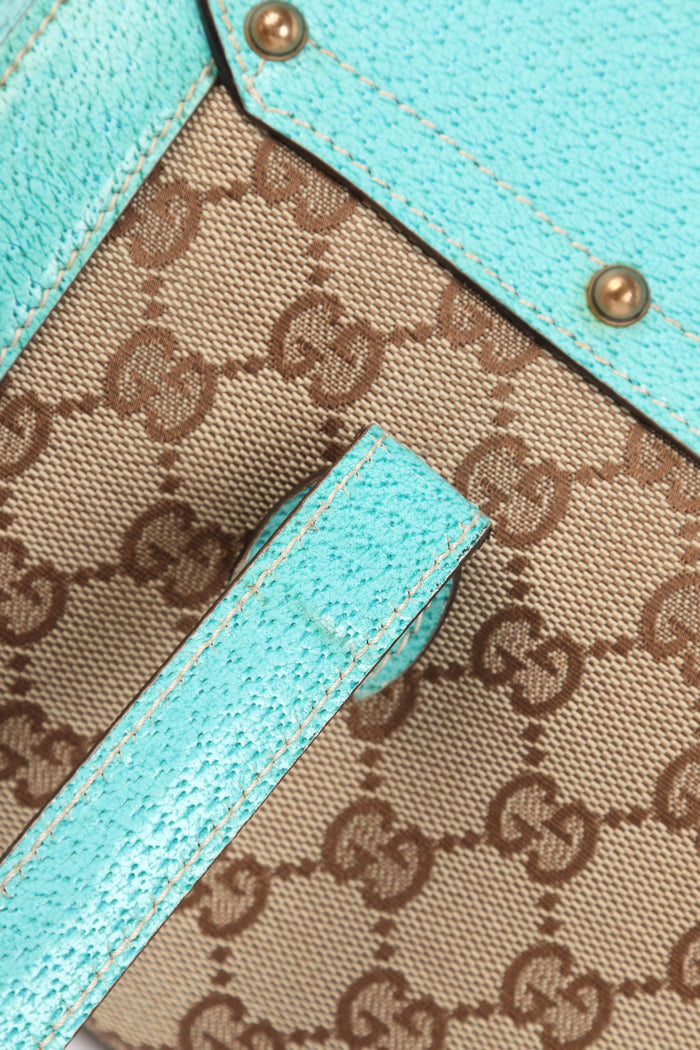 Vintage Gucci Monogram Canvas Bamboo Large Bullet Shoulder Bag