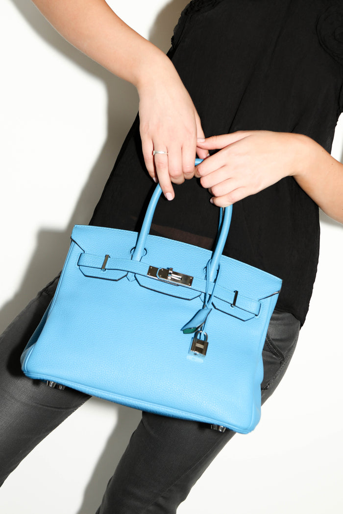 2017 Hermes Birkin 30 Verso in Blue Zanzibar/ Malachite Togo Leather with Palladium Hardware