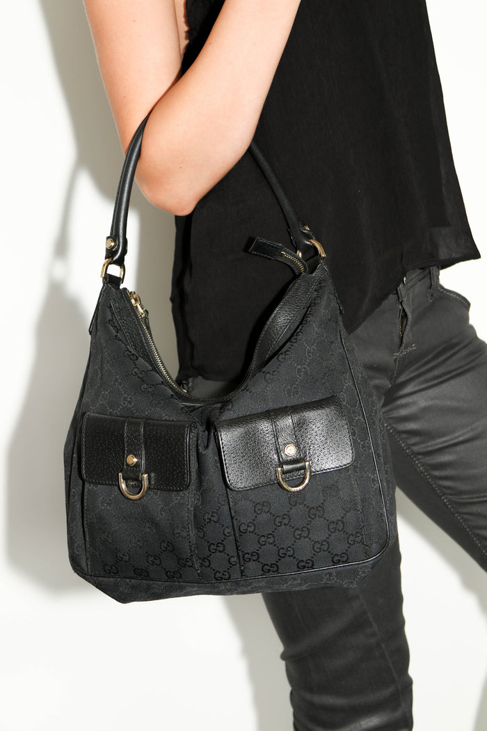 Vintage Gucci Black Monogram Canvas Shoulder Bag