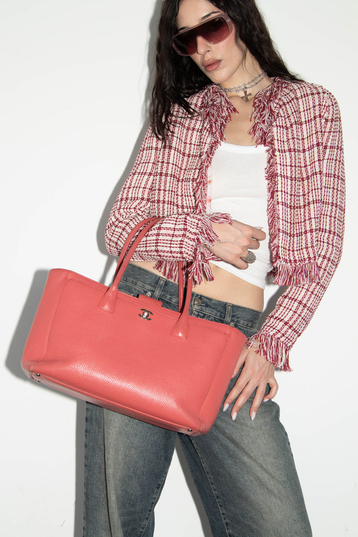 2010s Chanel Red Leather Cerf Executive Shopper Tote Bag