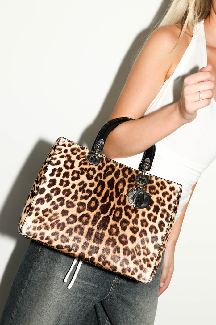 RARE 2014 Christian Dior Leopard Print Pony Hair Large Lady Dior