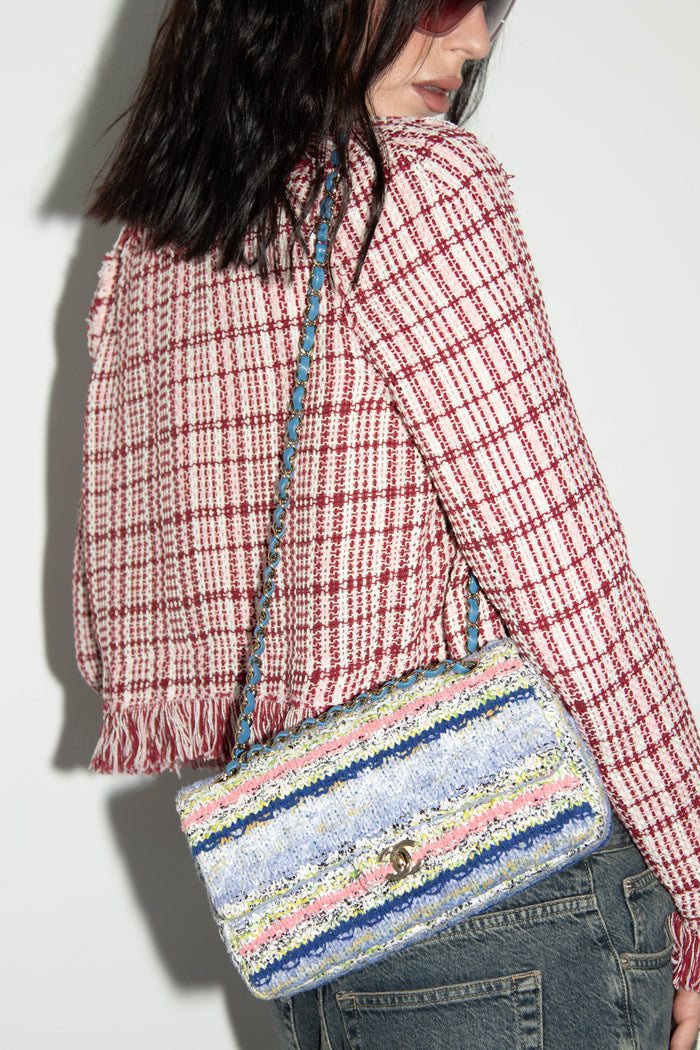 2010s Chanel Multicoloured Knitted Medium Single Flap Shoulder Bag