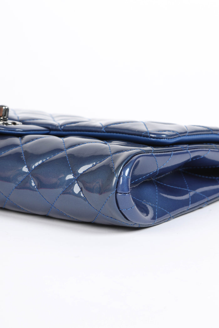 2010s Chanel Blue Patent Leather Clutch Bag with Chain